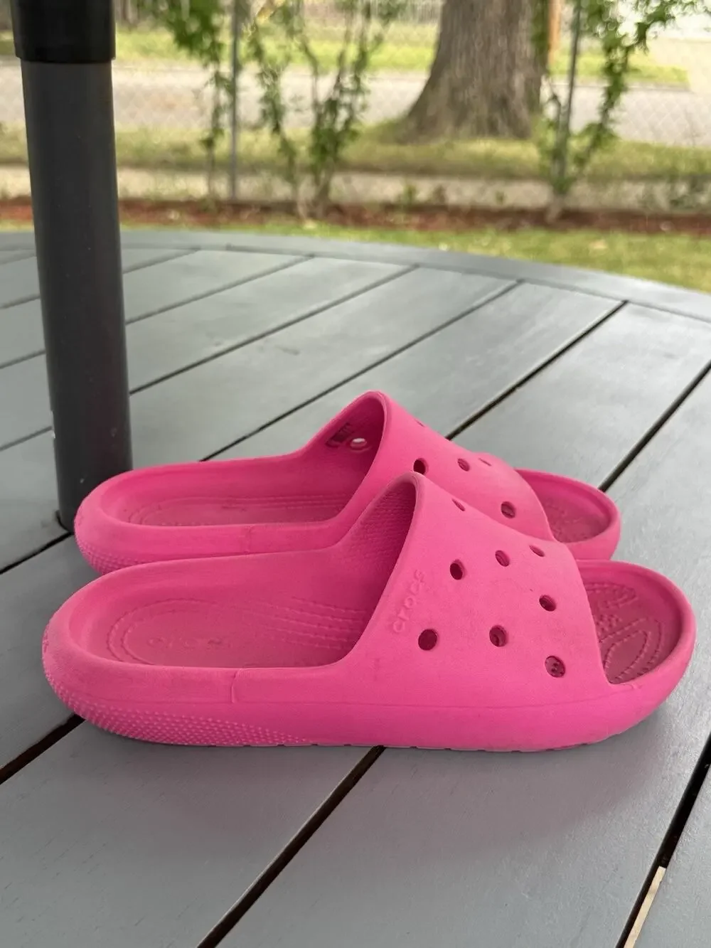 Crocs Classic Slides Pink Slip On Sandals Shoes Hot Pink Kids Youth Size J4
